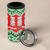 New Zealand Christmas In July 4 in 1 Can Cooler Tumbler Meri Kirihimete Hei Tiki Taniko Motifs Seamless