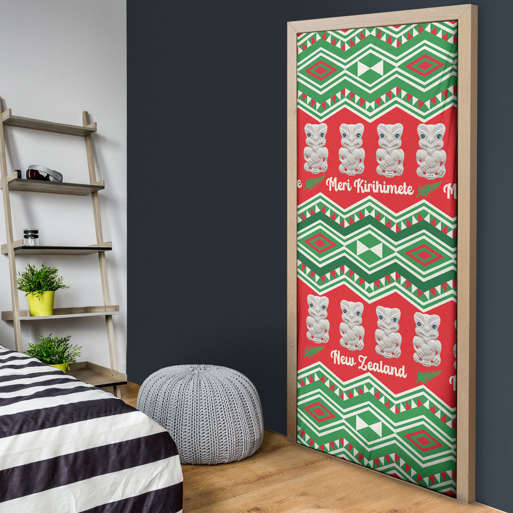 New Zealand Christmas In July Door Cover Meri Kirihimete Hei Tiki Taniko Motifs Seamless