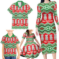 New Zealand Christmas In July Family Matching Long Sleeve Bodycon Dress and Hawaiian Shirt Meri Kirihimete Hei Tiki Taniko Motifs Seamless