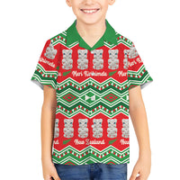 New Zealand Christmas In July Family Matching Off The Shoulder Long Sleeve Dress and Hawaiian Shirt Meri Kirihimete Hei Tiki Taniko Motifs Seamless