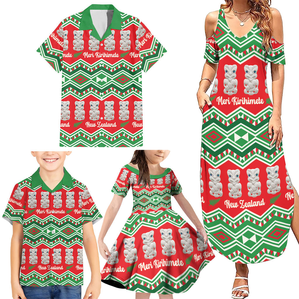 New Zealand Christmas In July Family Matching Summer Maxi Dress and Hawaiian Shirt Meri Kirihimete Hei Tiki Taniko Motifs Seamless LT14 - Polynesian Pride