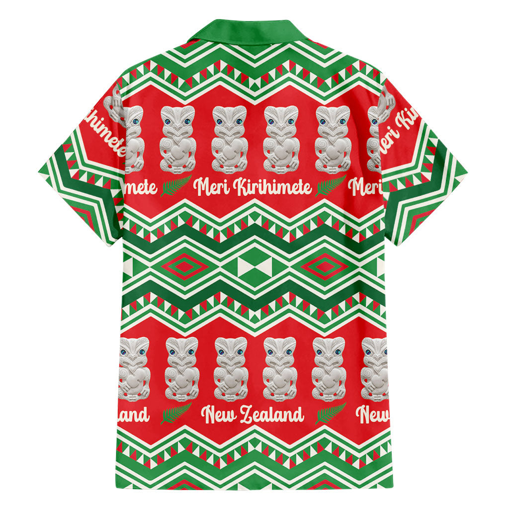 New Zealand Christmas In July Hawaiian Shirt Meri Kirihimete Hei Tiki Taniko Motifs Seamless