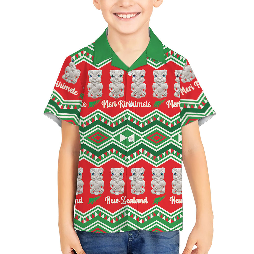 New Zealand Christmas In July Hawaiian Shirt Meri Kirihimete Hei Tiki Taniko Motifs Seamless