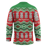 New Zealand Christmas In July Hockey Jersey Meri Kirihimete Hei Tiki Taniko Motifs Seamless