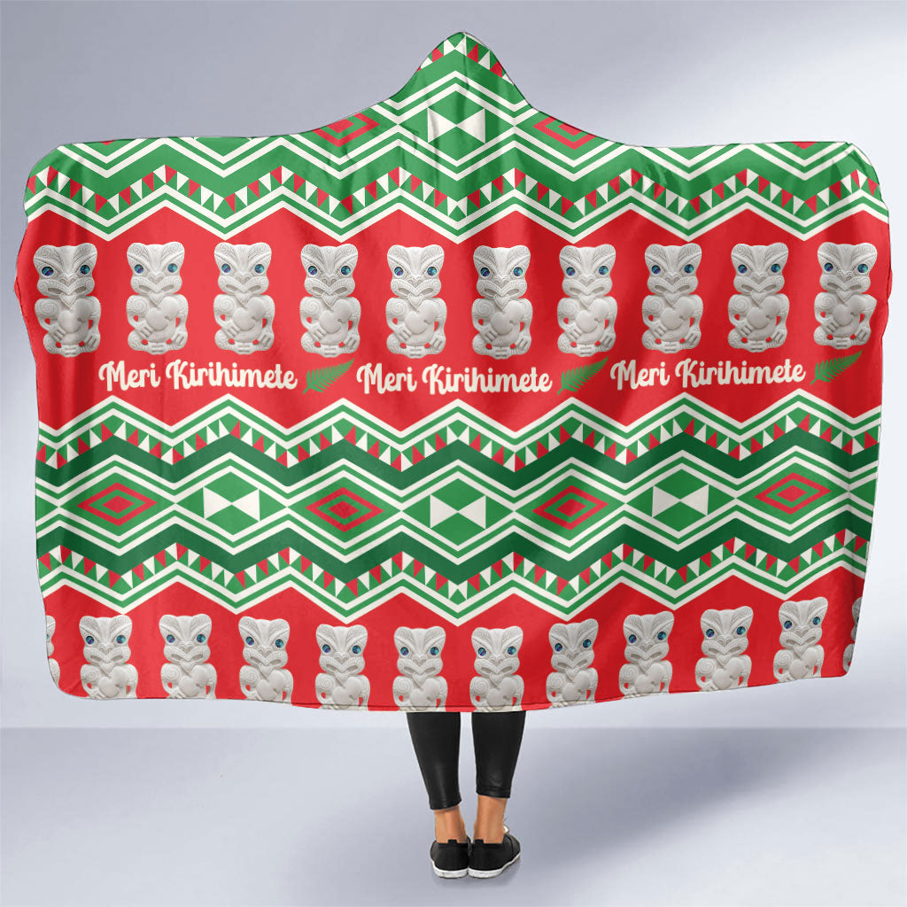 New Zealand Christmas In July Hooded Blanket Meri Kirihimete Hei Tiki Taniko Motifs Seamless