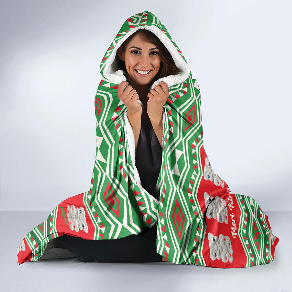 New Zealand Christmas In July Hooded Blanket Meri Kirihimete Hei Tiki Taniko Motifs Seamless