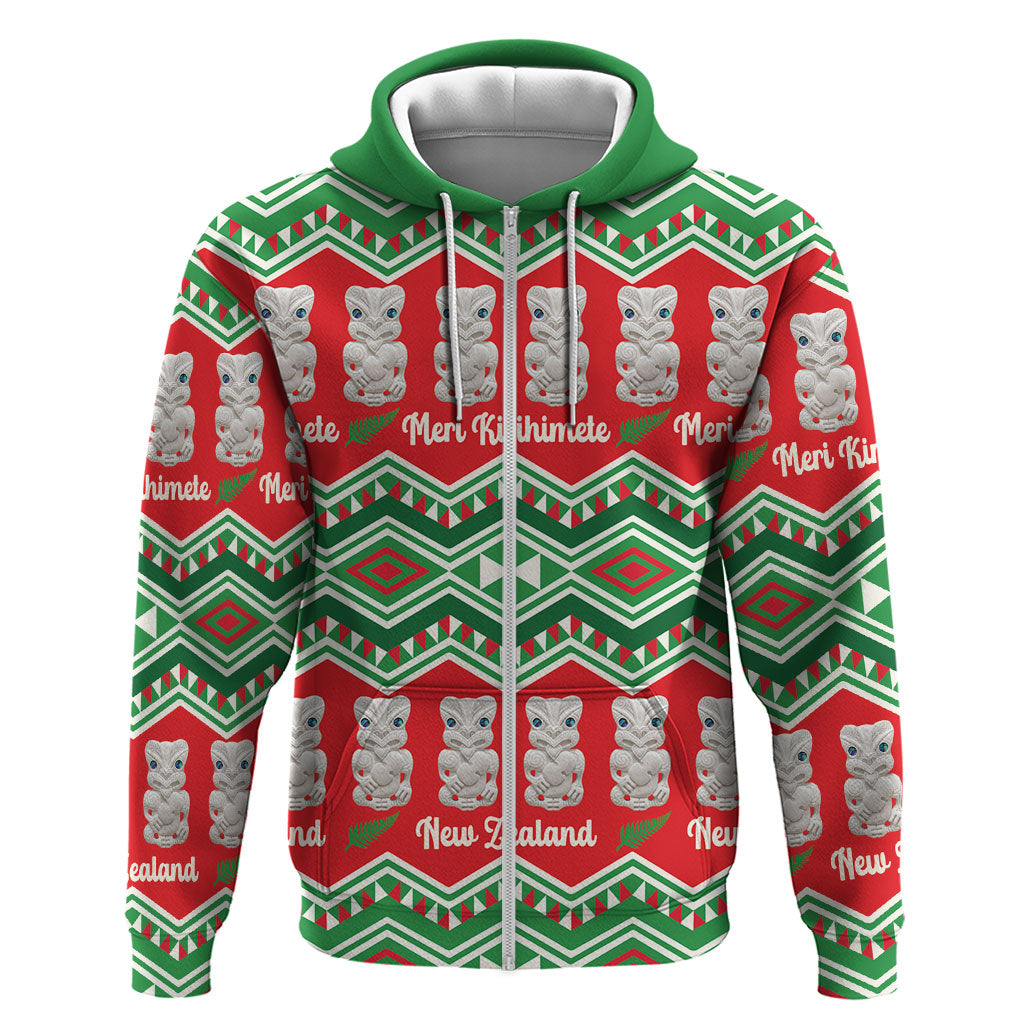New Zealand Christmas In July Hoodie Meri Kirihimete Hei Tiki Taniko Motifs Seamless