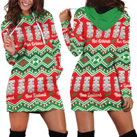New Zealand Christmas In July Hoodie Dress Meri Kirihimete Hei Tiki Taniko Motifs Seamless