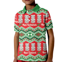 New Zealand Christmas In July Kid Polo Shirt Meri Kirihimete Hei Tiki Taniko Motifs Seamless