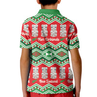 New Zealand Christmas In July Kid Polo Shirt Meri Kirihimete Hei Tiki Taniko Motifs Seamless