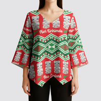 New Zealand Christmas In July Kimono Sleeve Blouse Meri Kirihimete Hei Tiki Taniko Motifs Seamless
