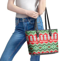 New Zealand Christmas In July Leather Tote Bag Meri Kirihimete Hei Tiki Taniko Motifs Seamless