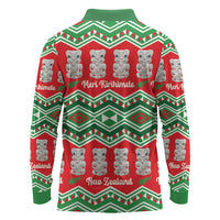 New Zealand Christmas In July Long Sleeve Polo Shirt Meri Kirihimete Hei Tiki Taniko Motifs Seamless