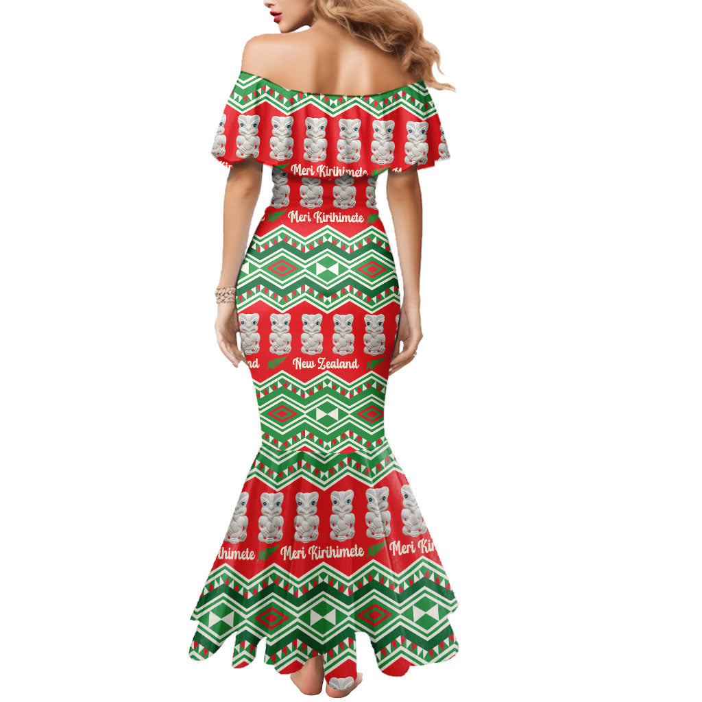 New Zealand Christmas In July Mermaid Dress Meri Kirihimete Hei Tiki Taniko Motifs Seamless