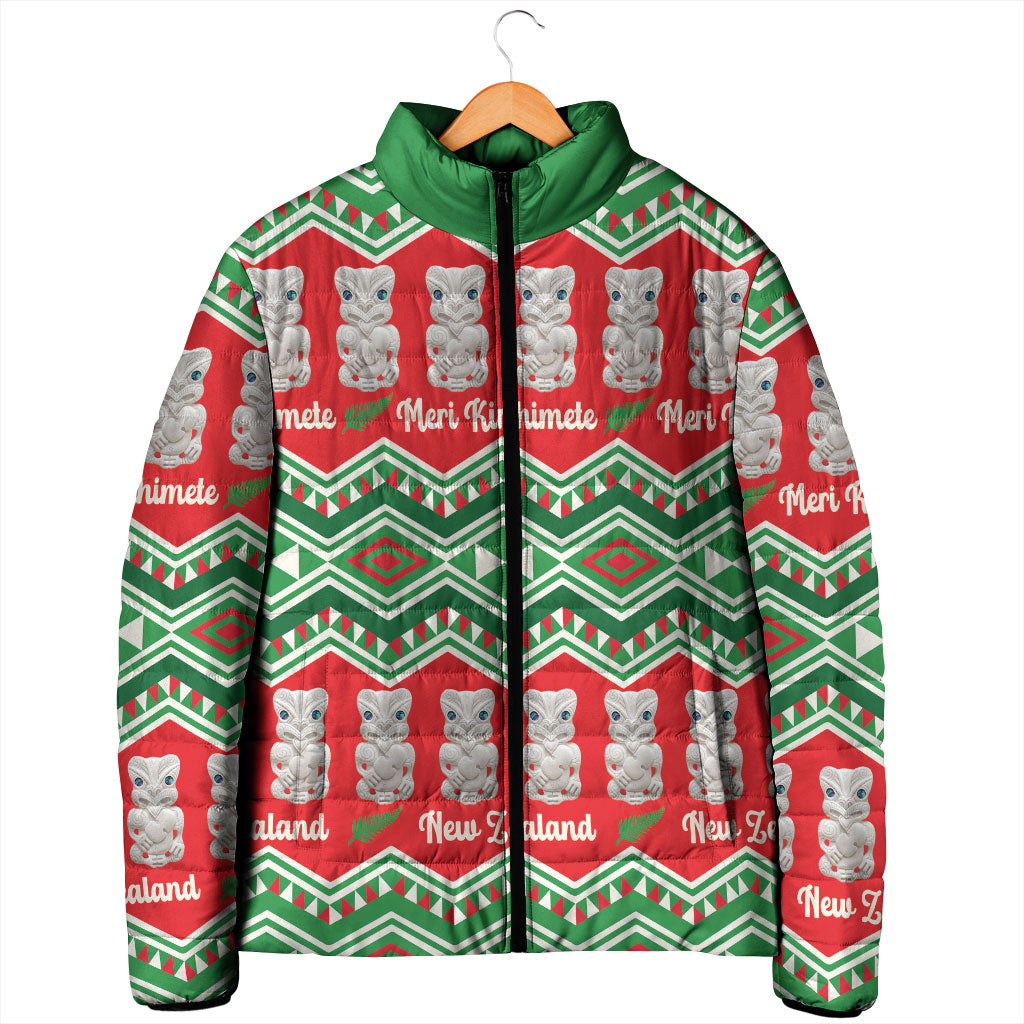 New Zealand Christmas In July Padded Jacket Meri Kirihimete Hei Tiki Taniko Motifs Seamless