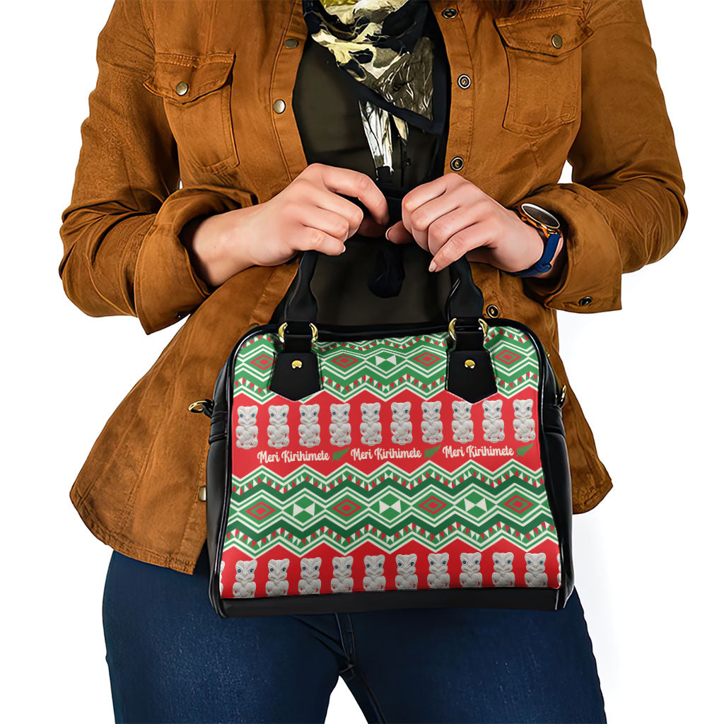 New Zealand Christmas In July Shoulder Handbag Meri Kirihimete Hei Tiki Taniko Motifs Seamless