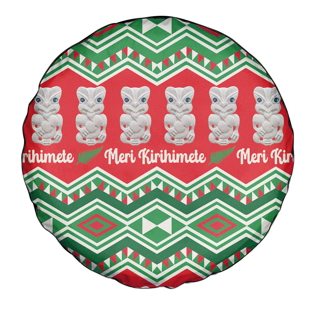 New Zealand Christmas In July Spare Tire Cover Meri Kirihimete Hei Tiki Taniko Motifs Seamless