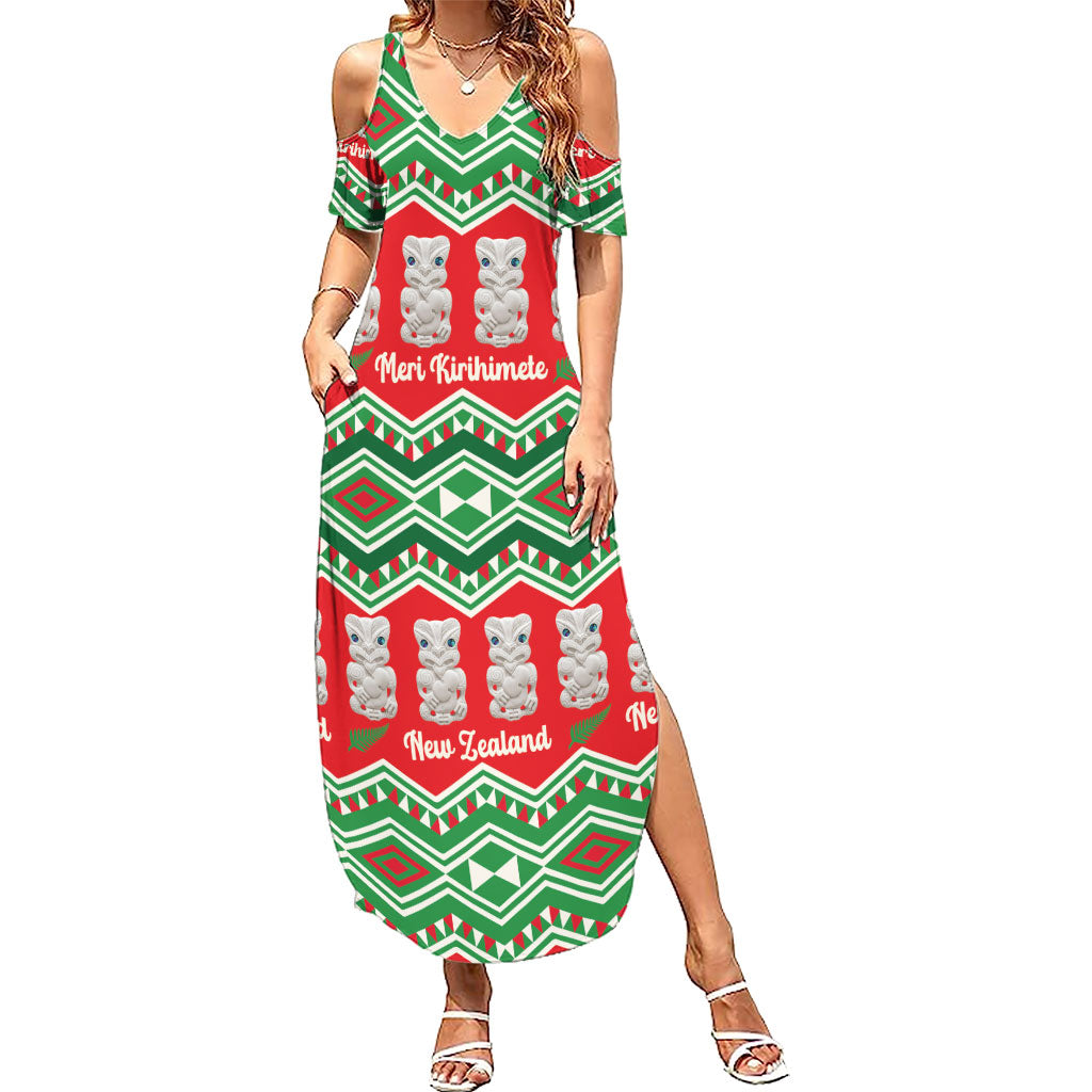 New Zealand Christmas In July Summer Maxi Dress Meri Kirihimete Hei Tiki Taniko Motifs Seamless