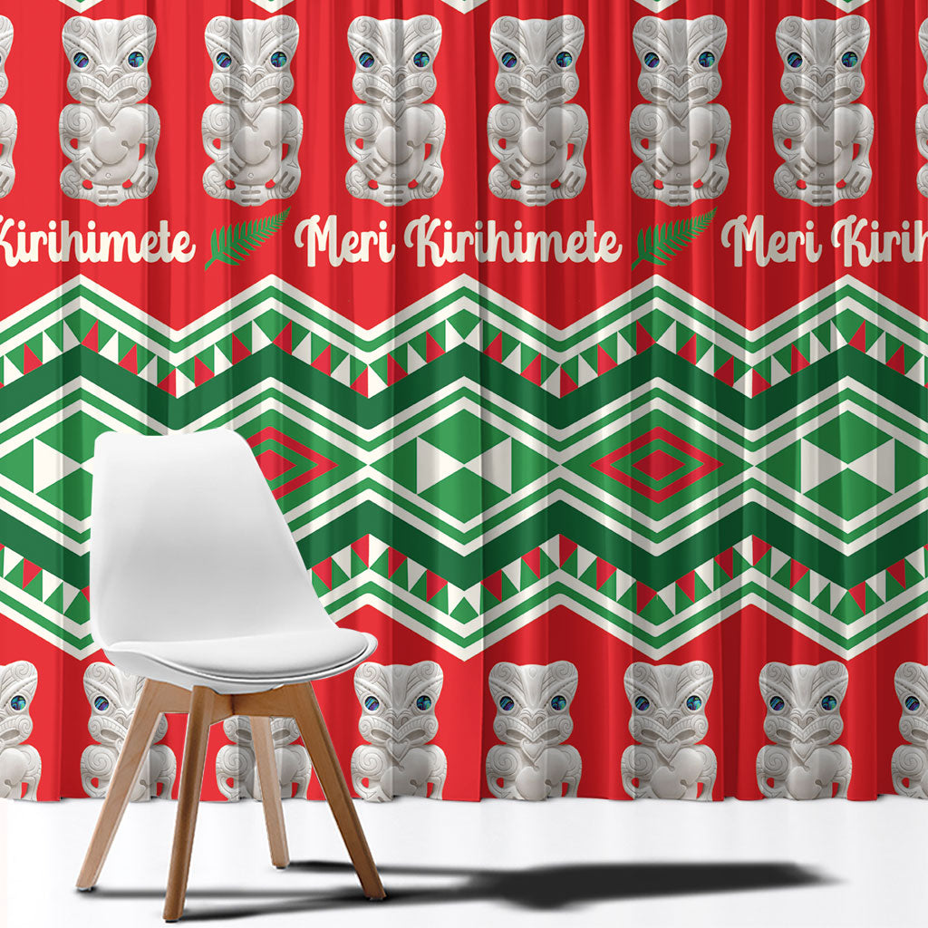New Zealand Christmas In July Window Curtain Meri Kirihimete Hei Tiki Taniko Motifs Seamless