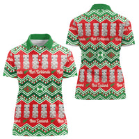New Zealand Christmas In July Women Polo Shirt Meri Kirihimete Hei Tiki Taniko Motifs Seamless