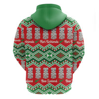 New Zealand Christmas In July Zip Hoodie Meri Kirihimete Hei Tiki Taniko Motifs Seamless
