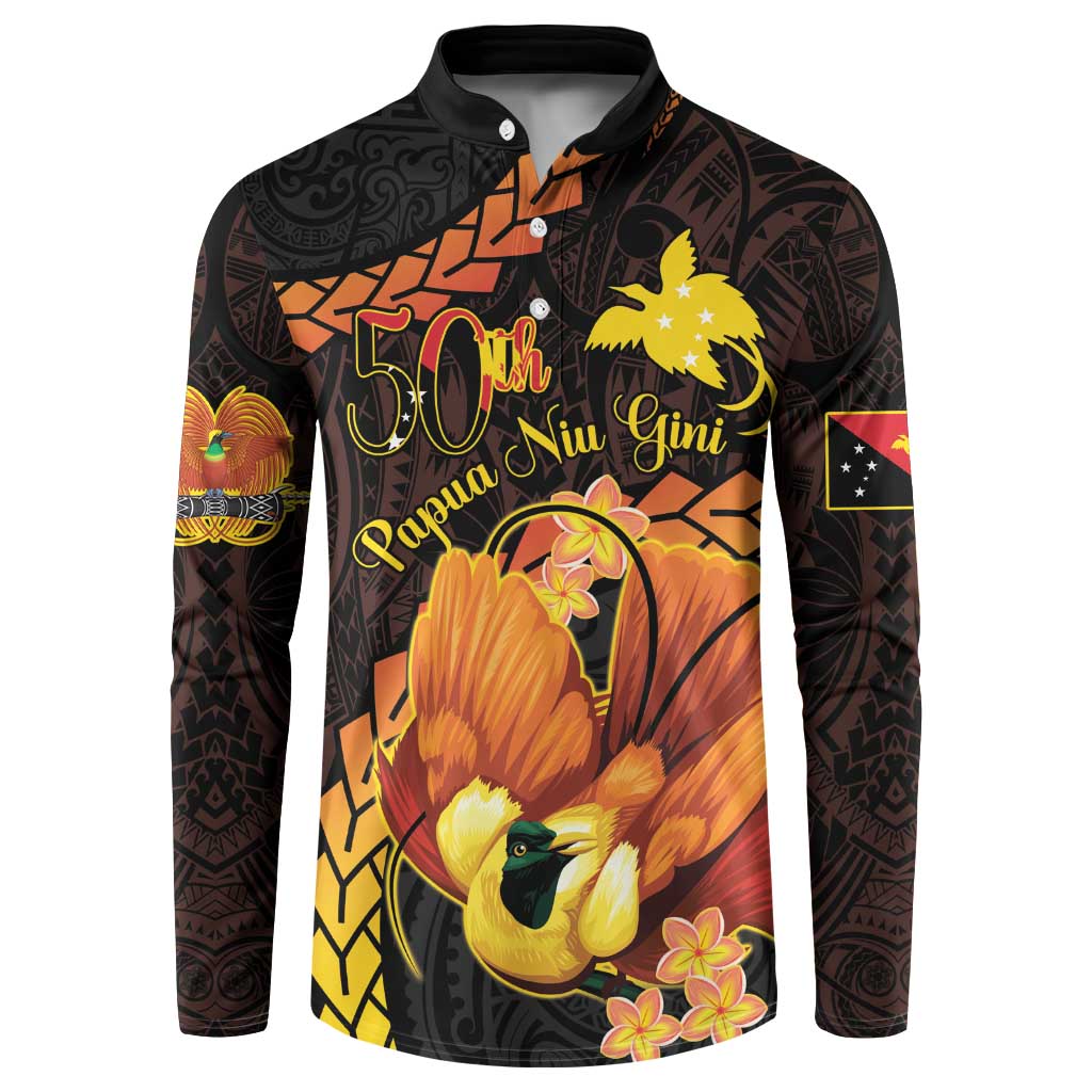Papua New Guinea Independence Day Button Sweatshirt 50th Anniversary Papua Niu Gini Bird Of Paradise LT14 Black - Polynesian Pride
