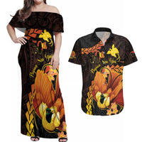 Papua New Guinea Independence Day Couples Matching Off Shoulder Maxi Dress and Hawaiian Shirt 50th Anniversary Papua Niu Gini Bird Of Paradise LT14