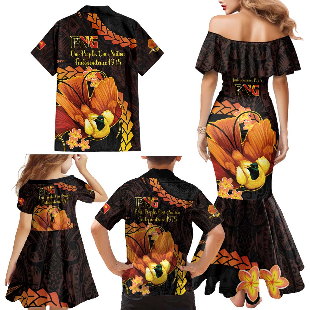 Papua New Guinea Independence Day Family Matching Mermaid Dress and Hawaiian Shirt 50th Anniversary Papua Niu Gini Bird Of Paradise LT14