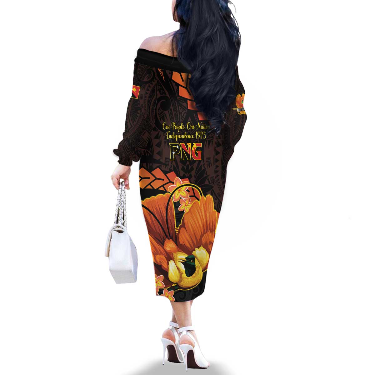 Papua New Guinea Independence Day Family Matching Off The Shoulder Long Sleeve Dress and Hawaiian Shirt 50th Anniversary Papua Niu Gini Bird Of Paradise LT14