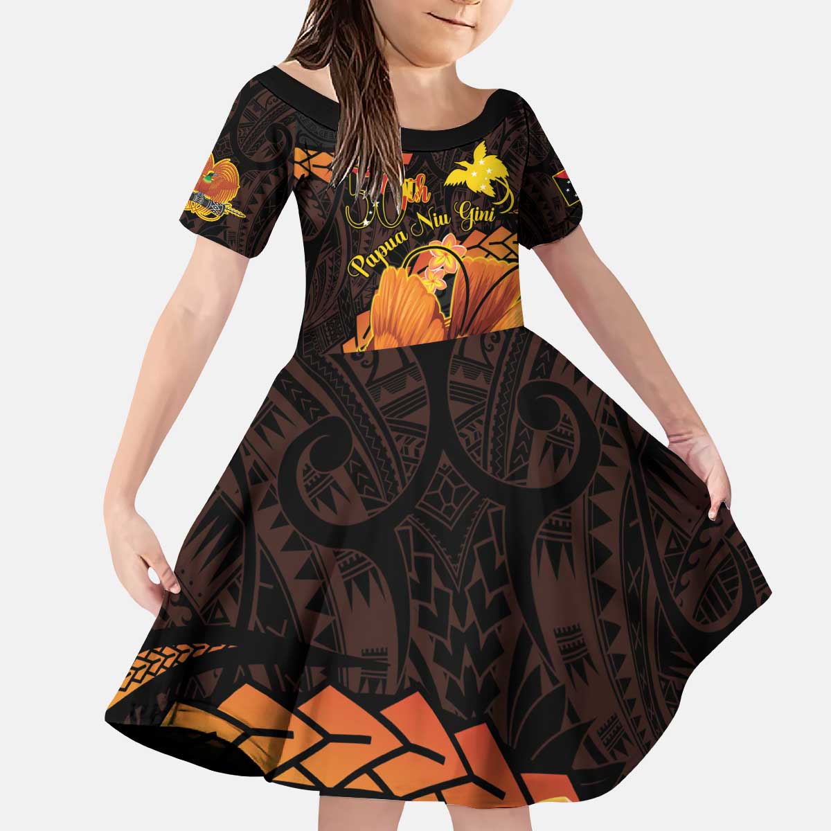 Papua New Guinea Independence Day Kid Short Sleeve Dress 50th Anniversary Papua Niu Gini Bird Of Paradise LT14