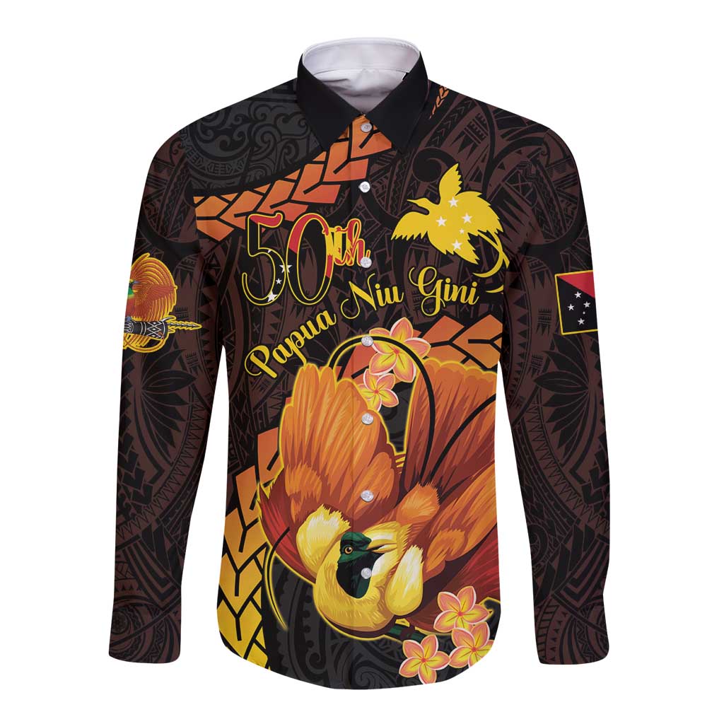 Papua New Guinea Independence Day Long Sleeve Button Shirt 50th Anniversary Papua Niu Gini Bird Of Paradise LT14