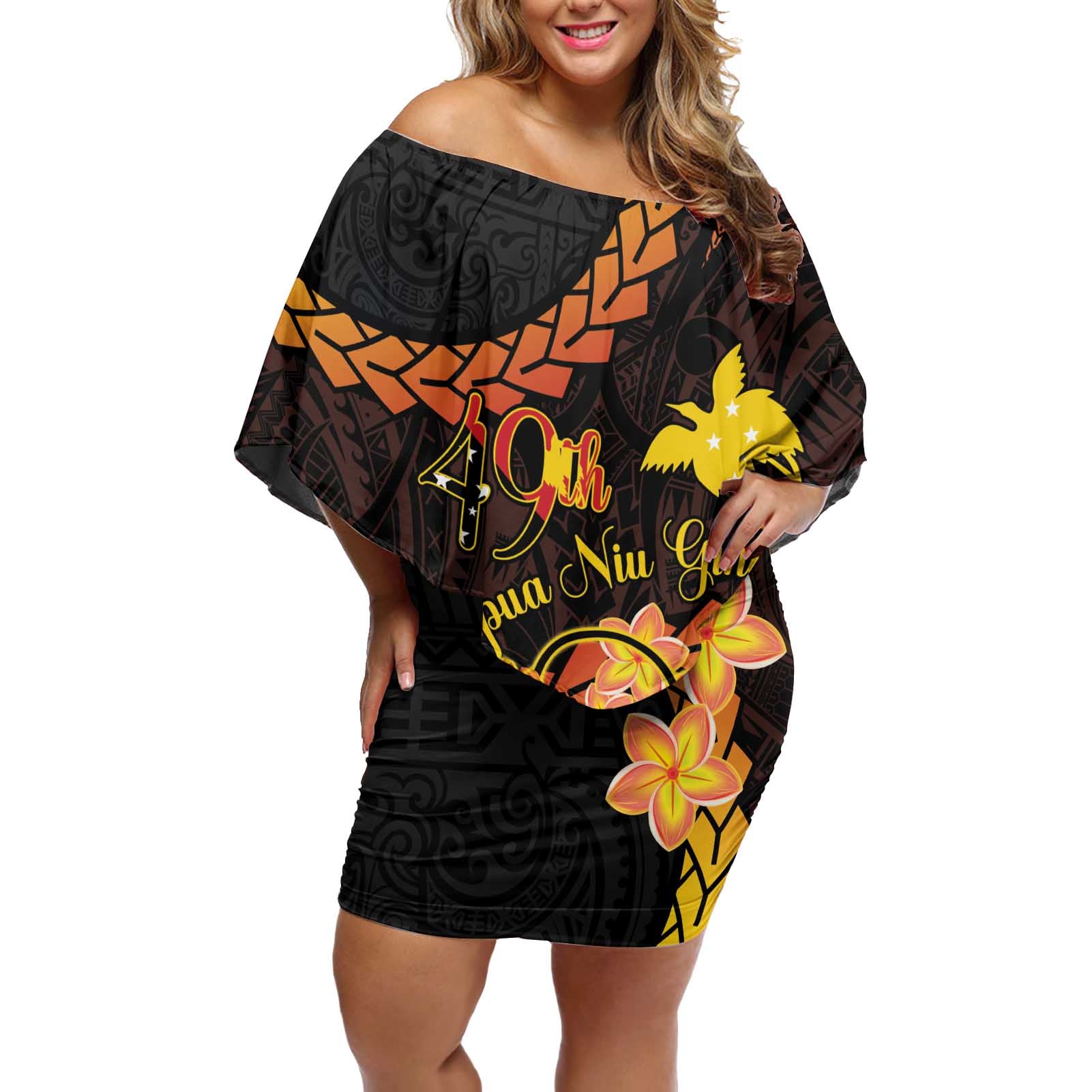 Papua New Guinea Independence Day Off Shoulder Short Dress 49th Anniversary Papua Niu Gini Bird Of Paradise