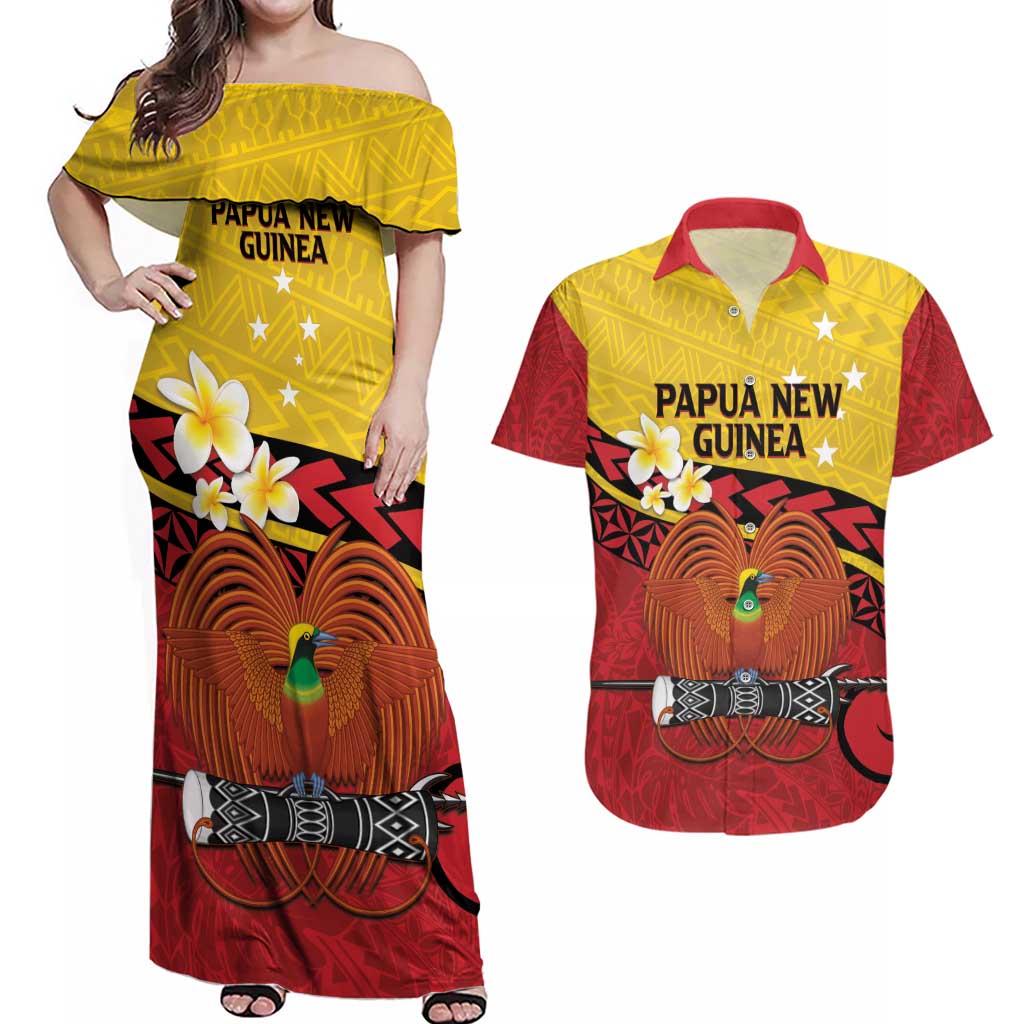 Papua New Guinea Independence Day Couples Matching Off Shoulder Maxi Dress and Hawaiian Shirt Since 1975 Unity In Diversity