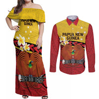 Papua New Guinea Independence Day Couples Matching Off Shoulder Maxi Dress and Long Sleeve Button Shirt Since 1975 Unity In Diversity LT14 Red - Polynesian Pride