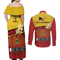 Papua New Guinea Independence Day Couples Matching Off Shoulder Maxi Dress and Long Sleeve Button Shirt Since 1975 Unity In Diversity LT14 - Polynesian Pride