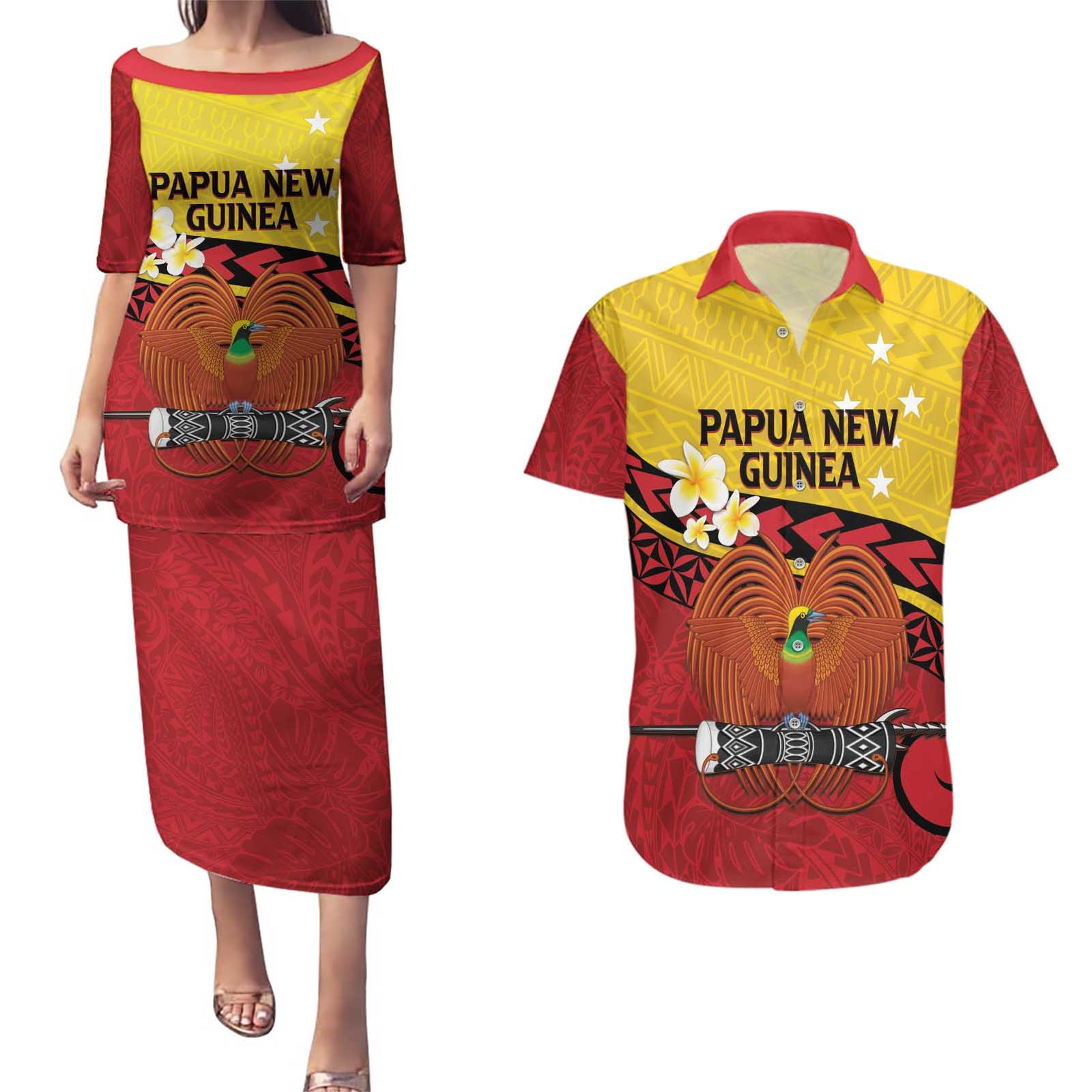 Papua New Guinea Independence Day Couples Matching Puletasi and Hawaiian Shirt Since 1975 Unity In Diversity LT14 Red - Polynesian Pride
