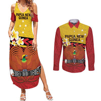 Papua New Guinea Independence Day Couples Matching Summer Maxi Dress and Long Sleeve Button Shirt Since 1975 Unity In Diversity LT14 Red - Polynesian Pride