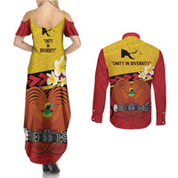 Papua New Guinea Independence Day Couples Matching Summer Maxi Dress and Long Sleeve Button Shirt Since 1975 Unity In Diversity LT14 - Polynesian Pride
