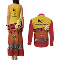 Papua New Guinea Independence Day Couples Matching Tank Maxi Dress and Long Sleeve Button Shirt Since 1975 Unity In Diversity LT14 - Polynesian Pride