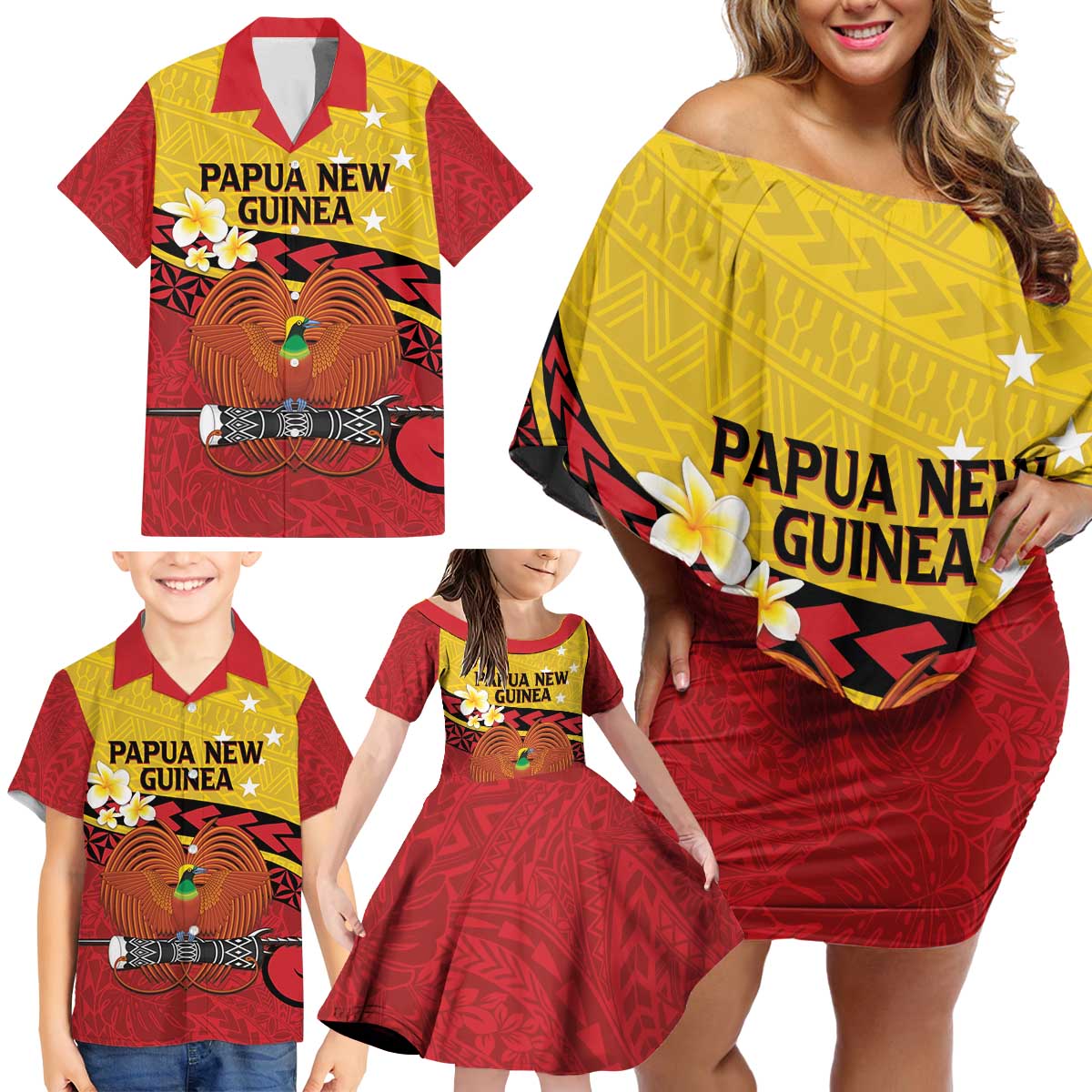 Papua New Guinea Independence Day Family Matching Off Shoulder Short Dress and Hawaiian Shirt Since 1975 Unity In Diversity