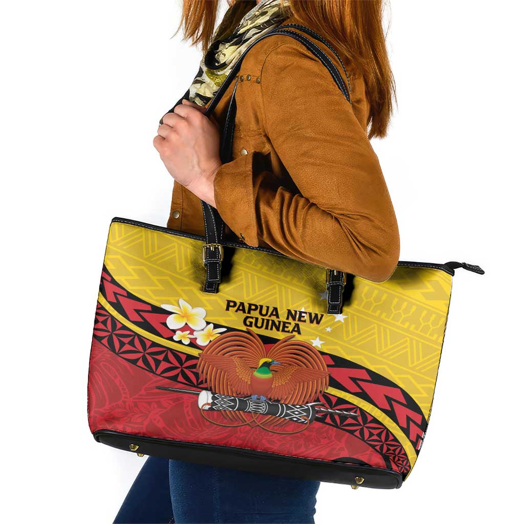 Papua New Guinea Independence Day Leather Tote Bag Since 1975 Unity In Diversity LT14 Red - Polynesian Pride