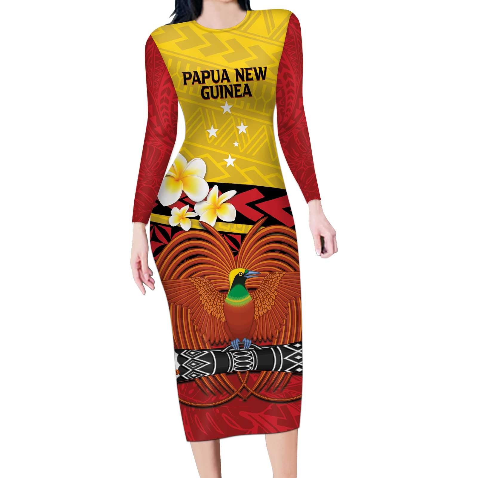 Papua New Guinea Independence Day Long Sleeve Bodycon Dress Since 1975 Unity In Diversity