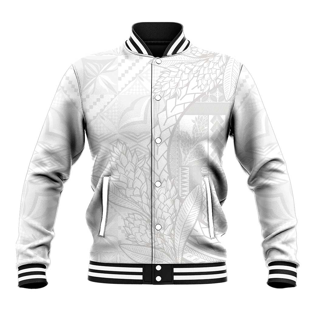 Samoa White Sunday Baseball Jacket Lotu Tamaiti Siapo With Teuila