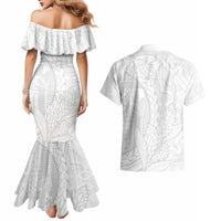 Samoa White Sunday Couples Matching Mermaid Dress and Hawaiian Shirt Lotu Tamaiti Siapo With Teuila