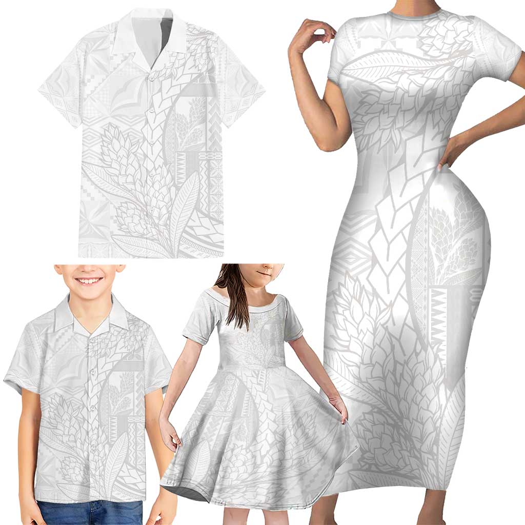 Samoa White Sunday Family Matching Short Sleeve Bodycon Dress and Hawaiian Shirt Lotu Tamaiti Siapo With Teuila