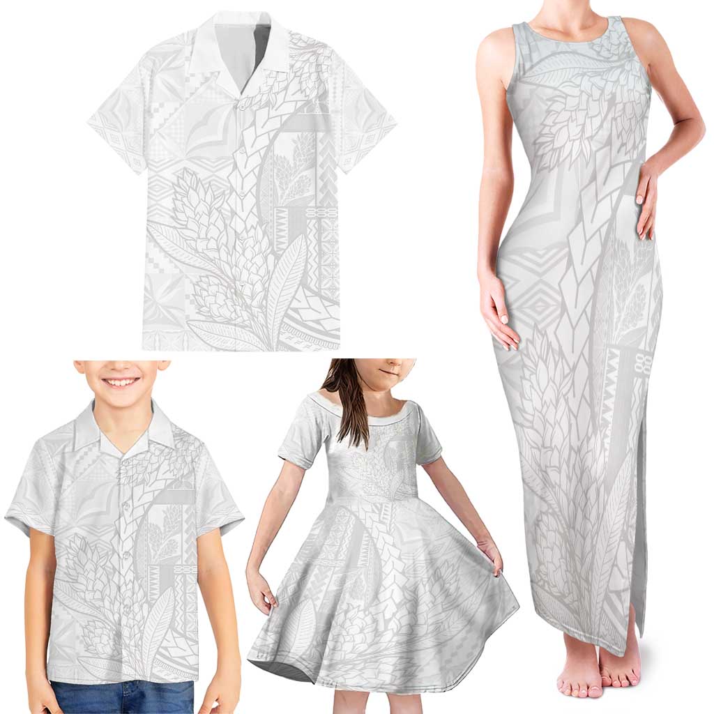 Samoa White Sunday Family Matching Tank Maxi Dress and Hawaiian Shirt Lotu Tamaiti Siapo With Teuila