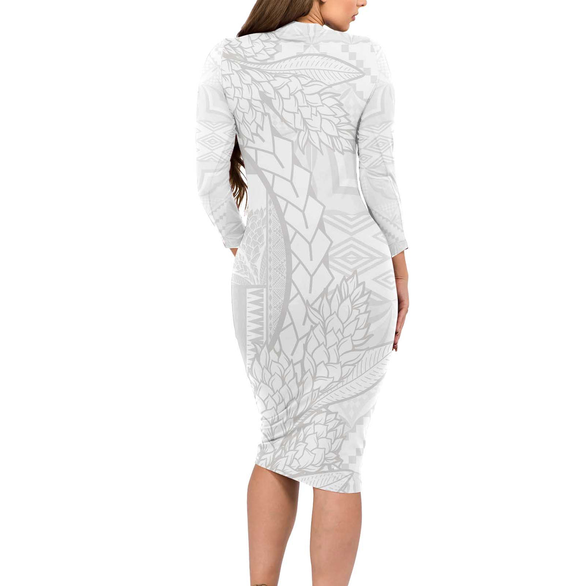 Samoa White Sunday Long Sleeve Bodycon Dress Lotu Tamaiti Siapo With Teuila