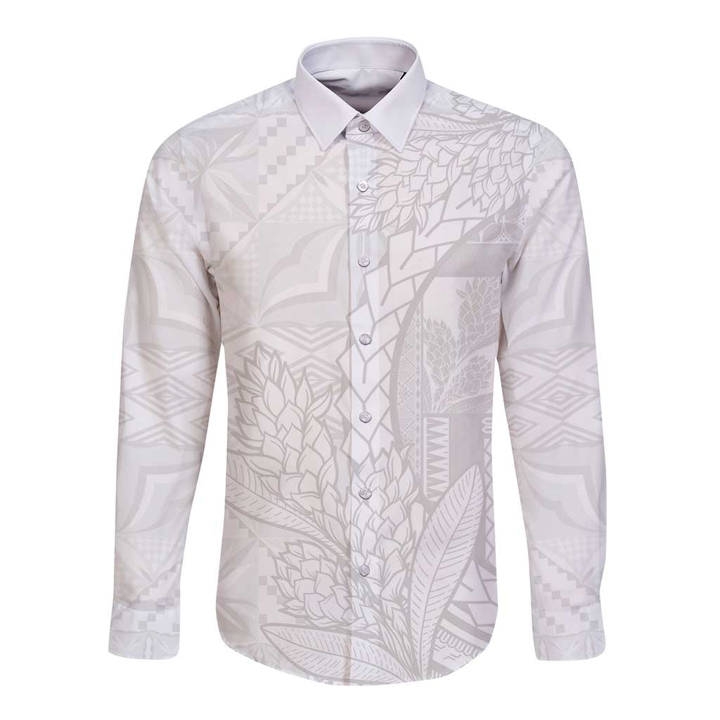 Samoa White Sunday Long Sleeve Button Shirt Lotu Tamaiti Siapo With Teuila