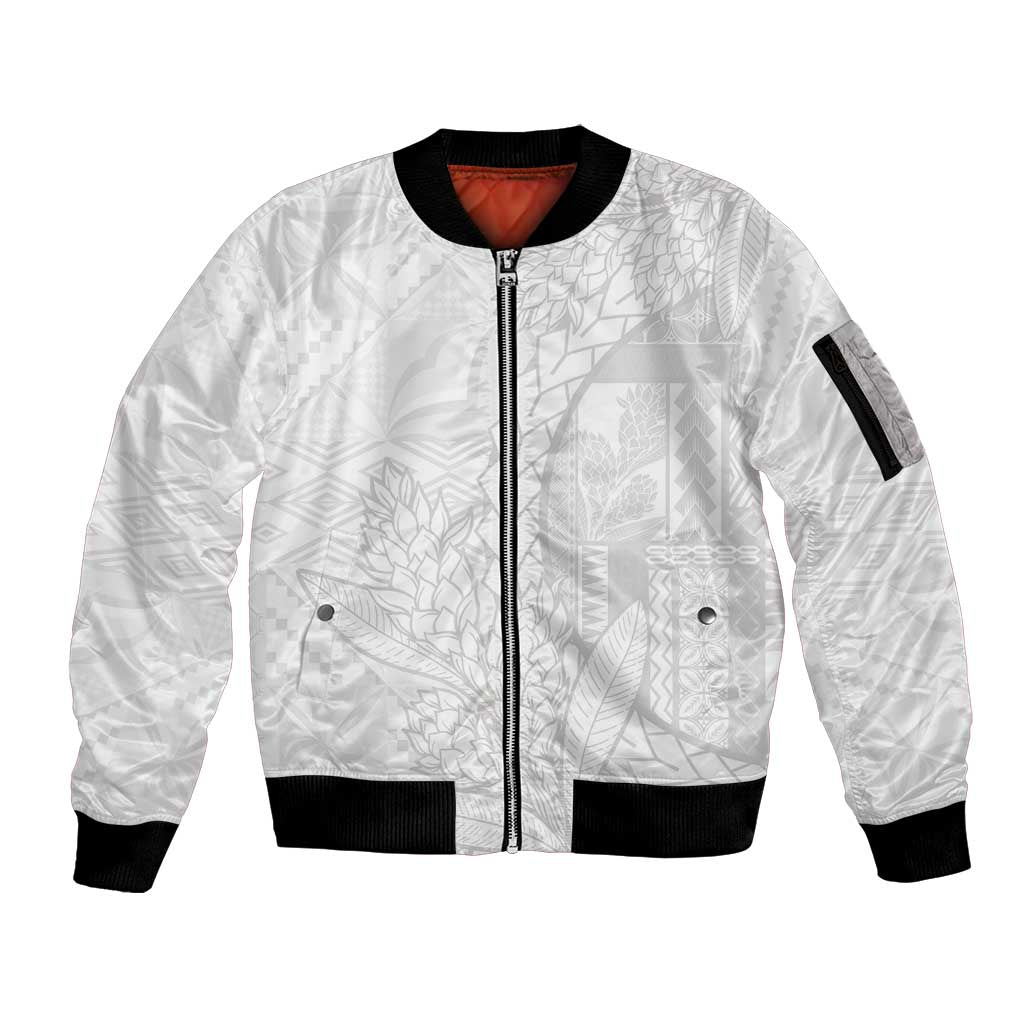 Samoa White Sunday Sleeve Zip Bomber Jacket Lotu Tamaiti Siapo With Teuila