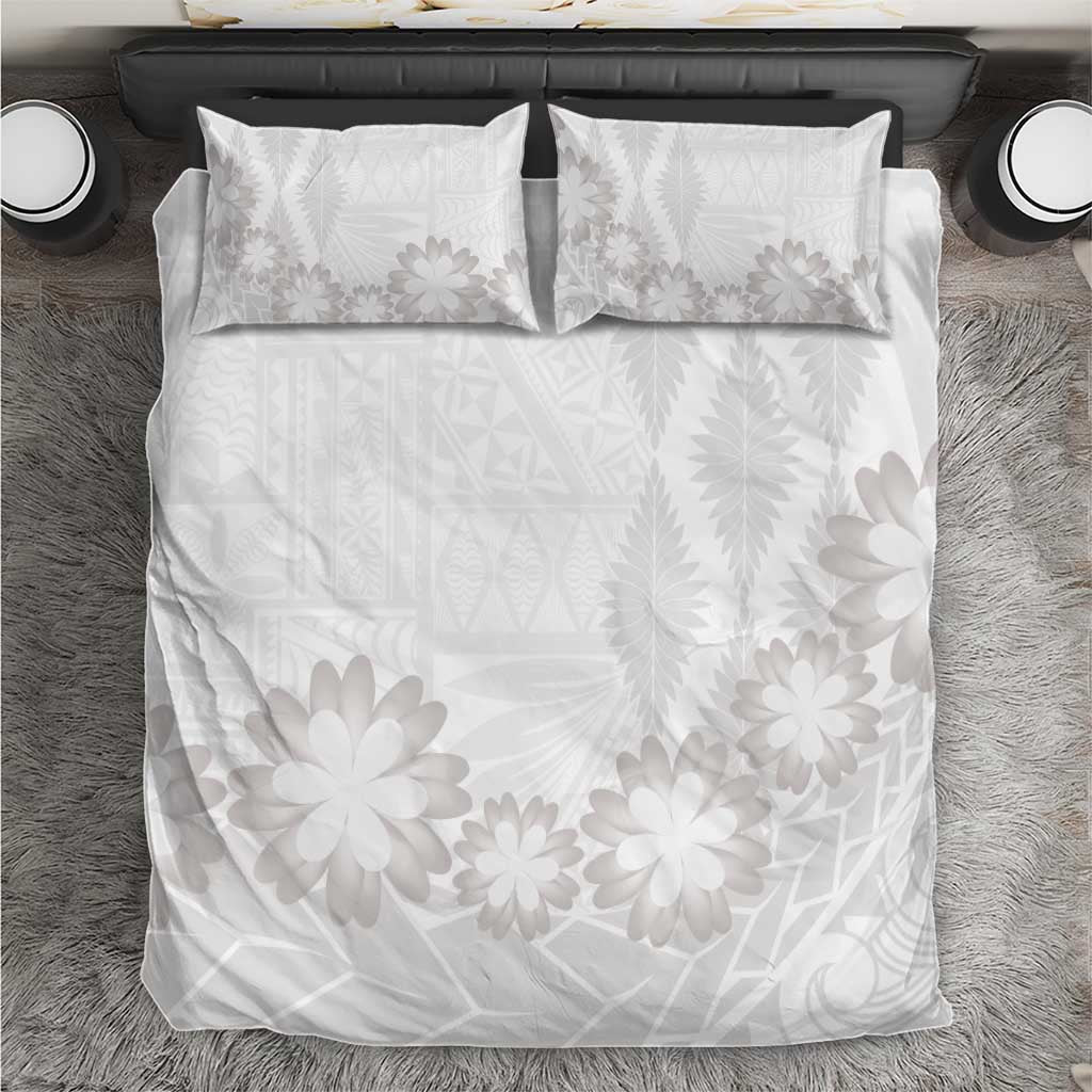 Tonga White Sunday Bedding Set Manuia le Aso Sa o Tamaiti Heilala With Ngatu Pattern